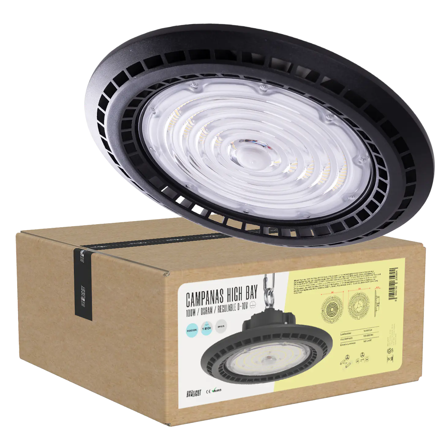 CampÃ¢nula LED 100W 18.000Lm 6000ÂºK Osram IP65 RegulÃ¡vel 0-10V 100.000H [BX3-HVUFO100W-H-CW] 1