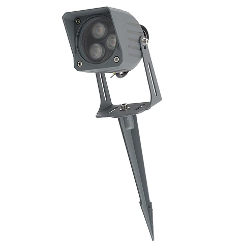 Refletor LED de 3W IP65 2700K com estaca para jardim, acabamento cinza