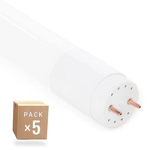 Pack com 5 tubos LED T8, 18W, 2.880 lumens, 6000K, vidro, 120 cm, Ligaçoes em ambas as extremidades, 40.000 horas