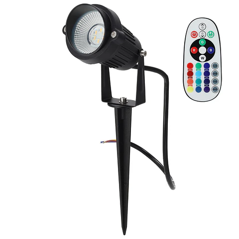Foco LED com espeto de jardim 5W 60º IP65 RGBW Acabamento preto com controle remoto