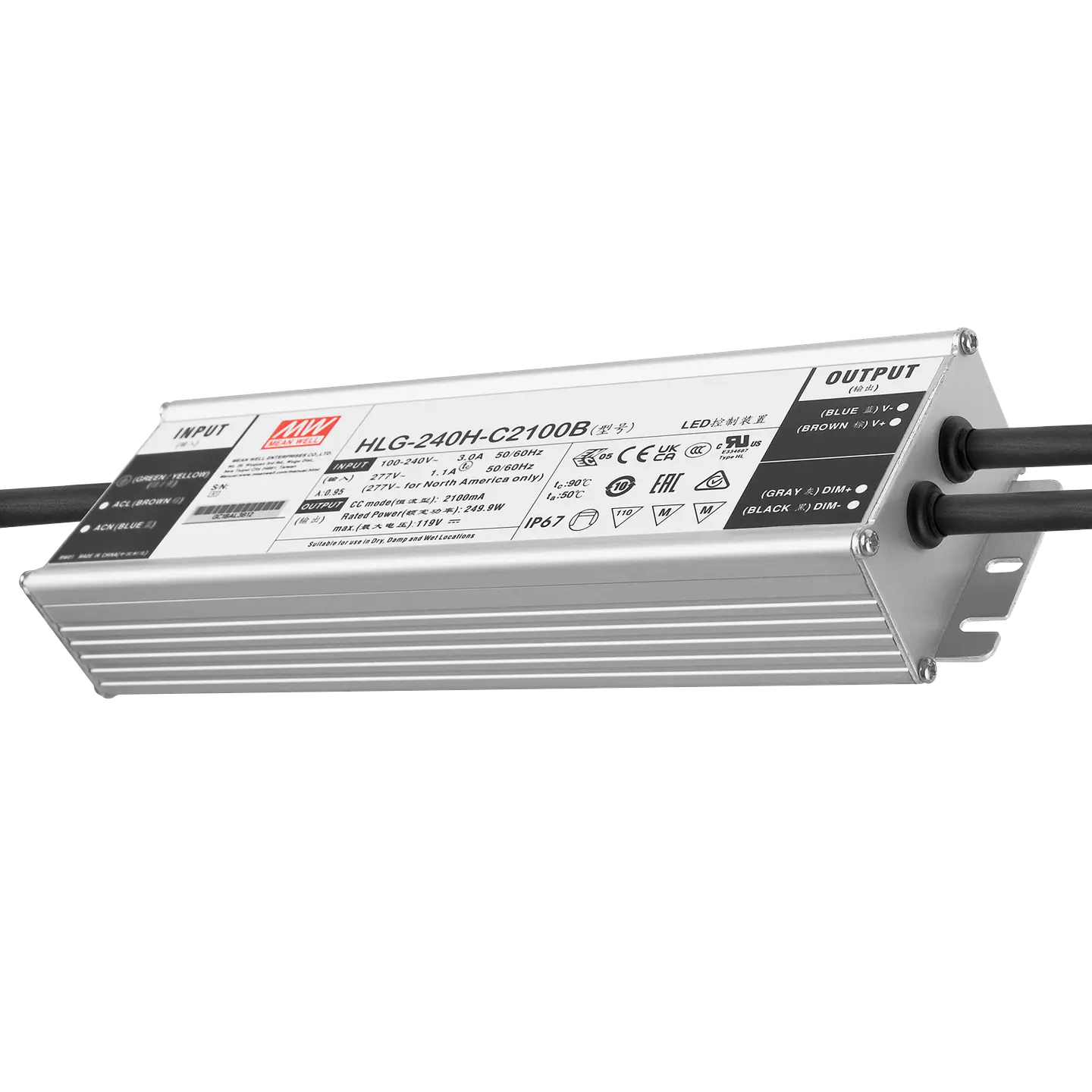 Driver de LED Meanwell 240W 90-305VAC 2100A IP67 2