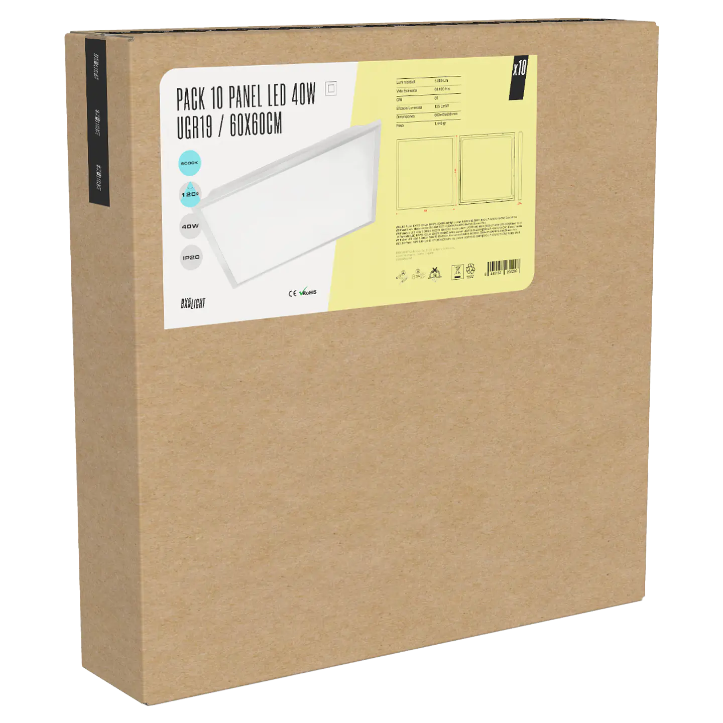 Pacote 10 Painel LED 40W 5000Lm 4200ÂºK 60x60Cm Alto LÃºmen UGR19 60.000H [BX3-LP-40W-U19-W] 2