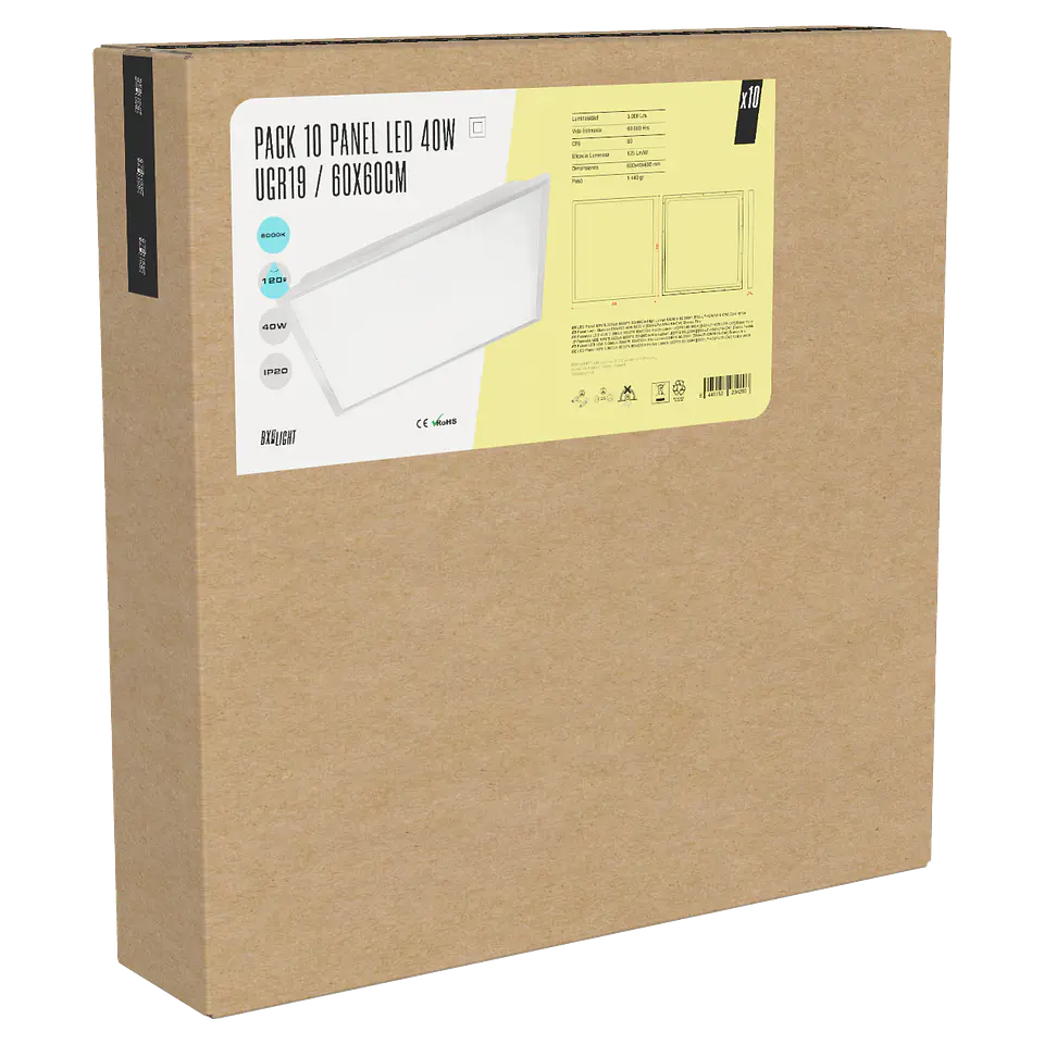 Pacote 10 Painel LED 40W 5.000Lm 6000ÂºK 60x60Cm Alto LÃºmen UGR19 60.000H [BX3-LP-40W-U19-CW] 2