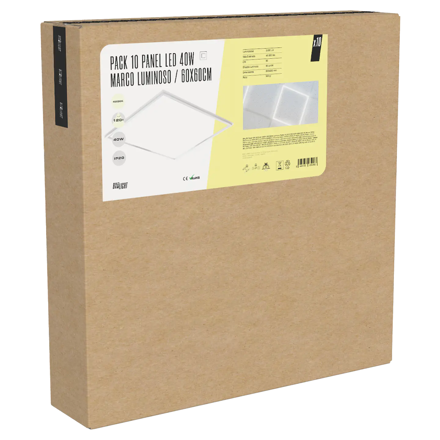 Pacote 10 Painel LED 40W 3.600Lm 6000ÂºK 60X60Cm Moldura Luminosa 40.000H [BX3-LPF-6060-40W-CW] 2