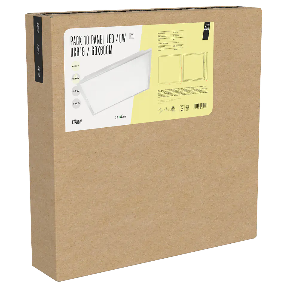 Pacote 10 Painel LED 40W 5000Lm 4200ÂºK 60x60Cm Alto LÃºmen UGR19 60.000H [BX3-LP-40W-U19-W] 10