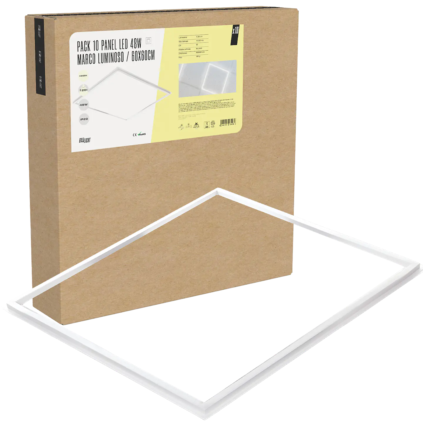 Pacote 10 Painel LED 48W 4.320Lm 6000ÂºK 60x60Cm Moldura Luminosa 40.000H [BX3-LPF-6060-48W-CW] 10