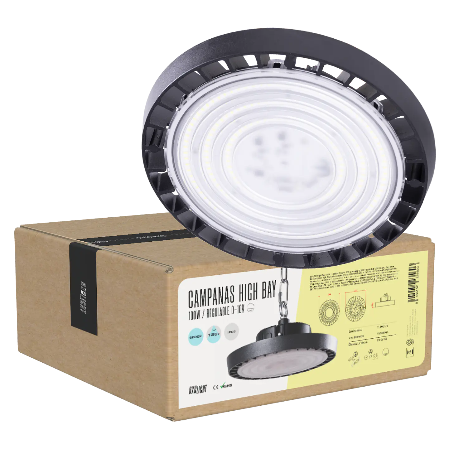 CampÃ¢nula LED 100W 11.000Lm 6000ÂºK IP65 RegulÃ¡vel 60.000H [BX3-HVB100W-N2-CW] 1