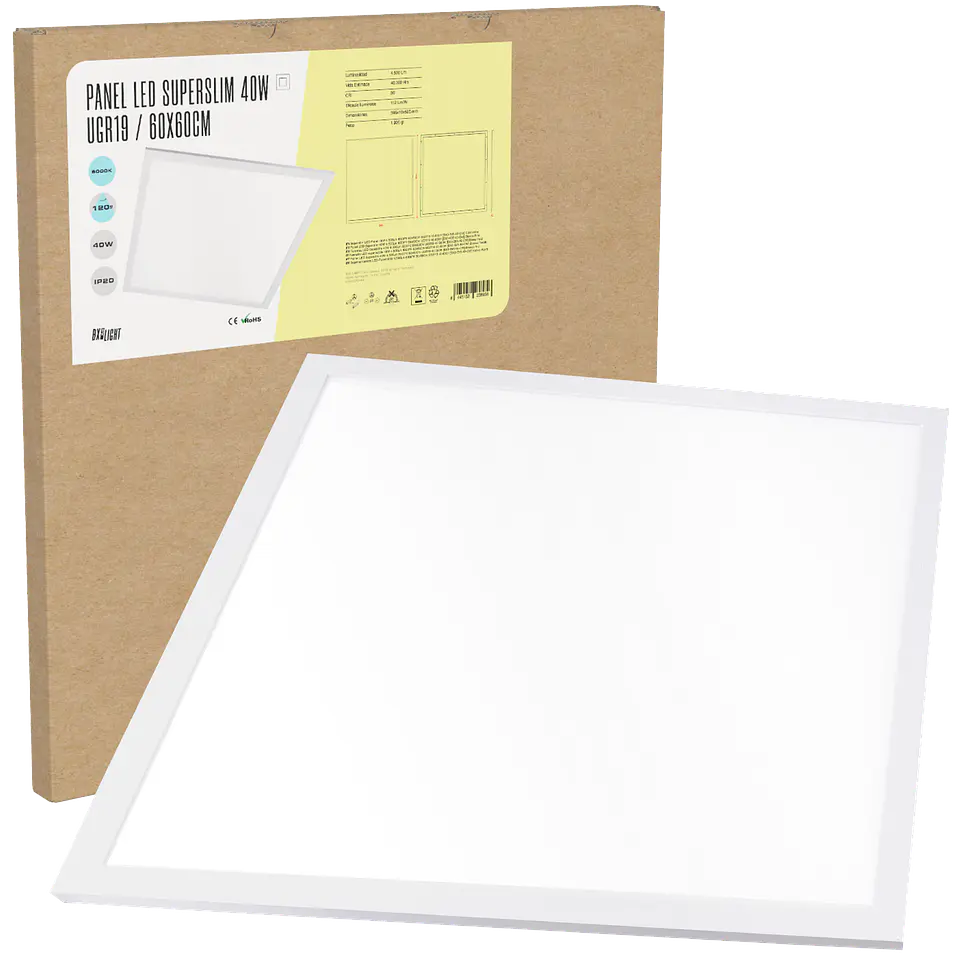Painel LED Superslim 40W 4.500Lm 6000ÂºK 60x60Cm UGR19 40.000H [BX3-595-40-CW] 1