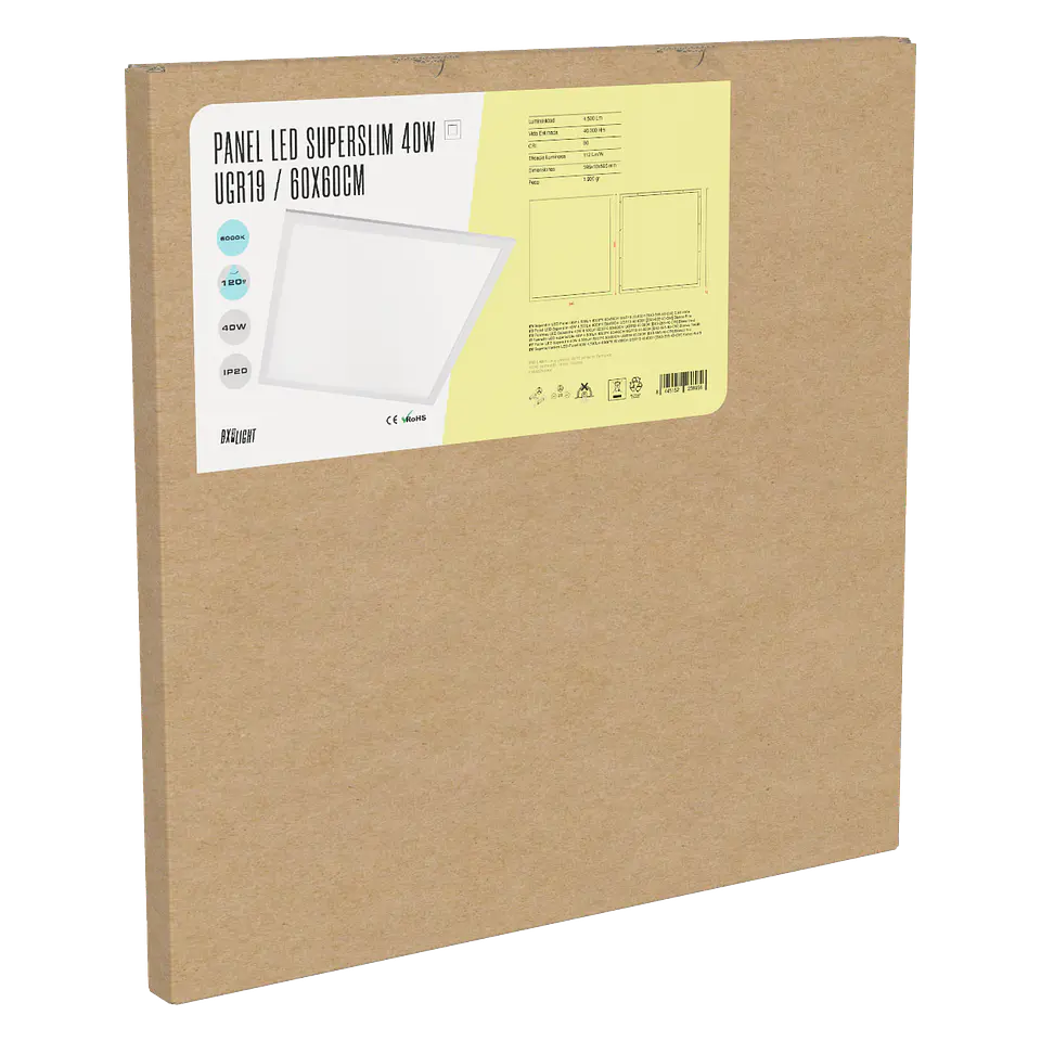 Painel LED Superslim 40W 4.500Lm 6000ÂºK 60x60Cm UGR19 40.000H [BX3-595-40-CW] 2