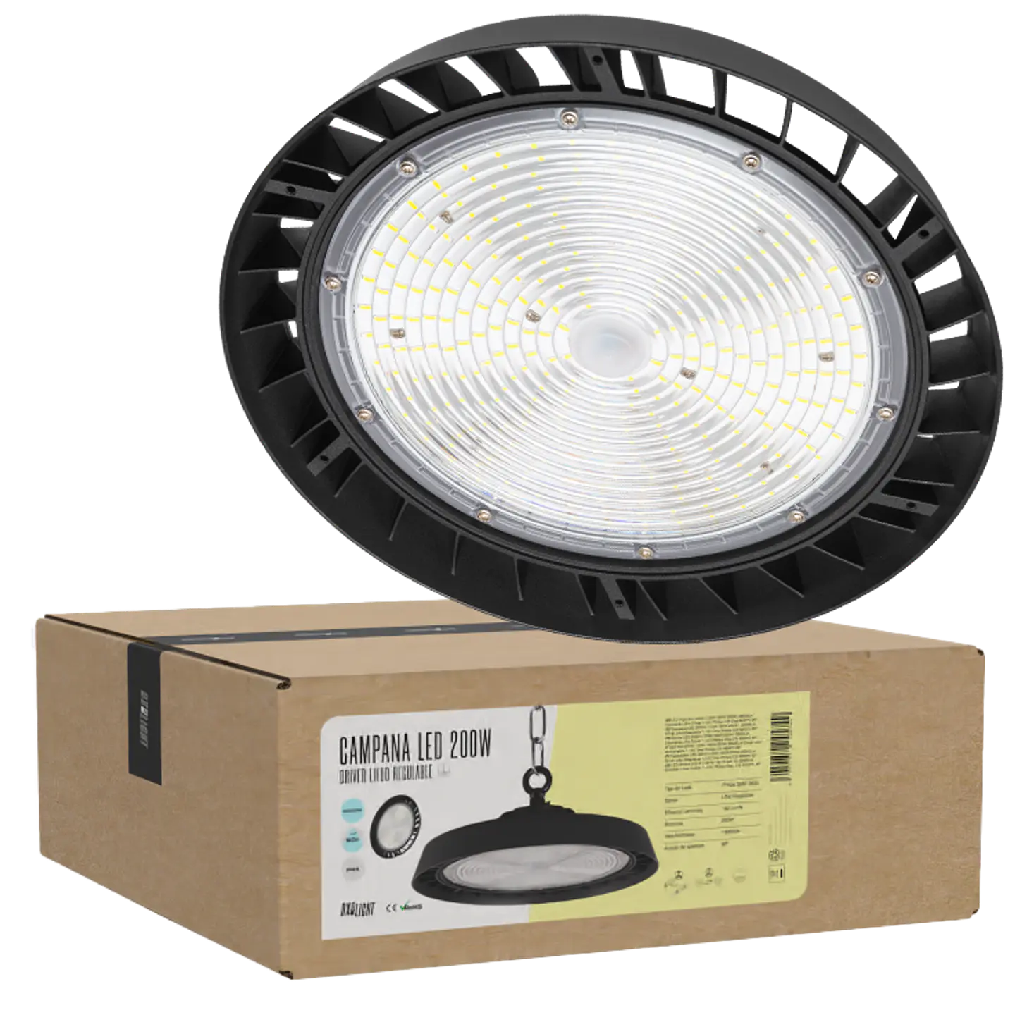 Campainha LED 200W (120W-160W-200W) 36000Lm Driver Lifud RegulÃ¡vel 1-10V Chip Philips 4000ÂºK 90Âº 1