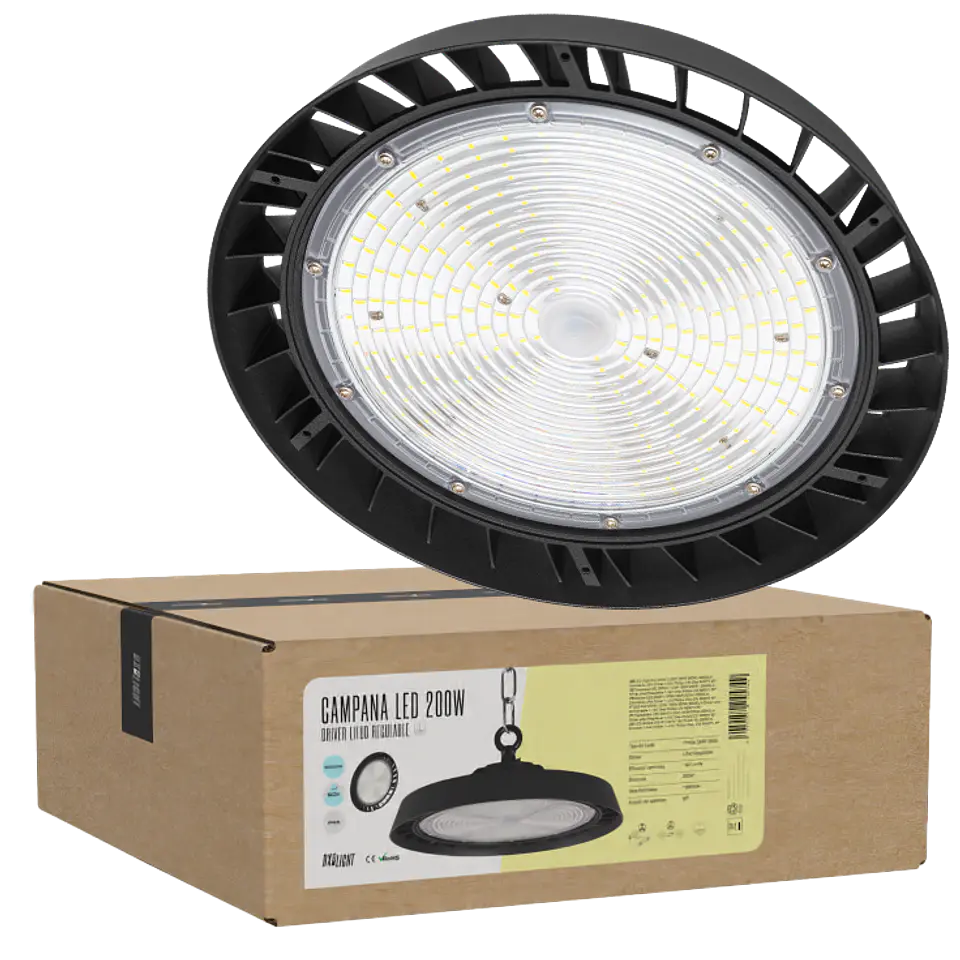 Campainha LED 200W (120W-160W-200W) 36000Lm Driver Lifud RegulÃ¡vel 1-10V Chip Philips 4000ÂºK 90Âº 1