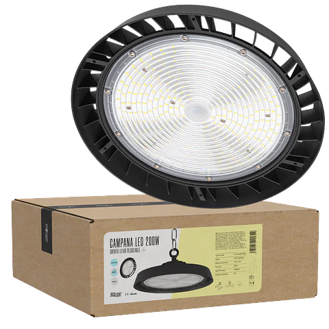 Campanula LED 200W (120W-160W-200W) 36000Lm Driver Lifud Regulavel 1-10V Chip Philips CW 6000ºK 90º