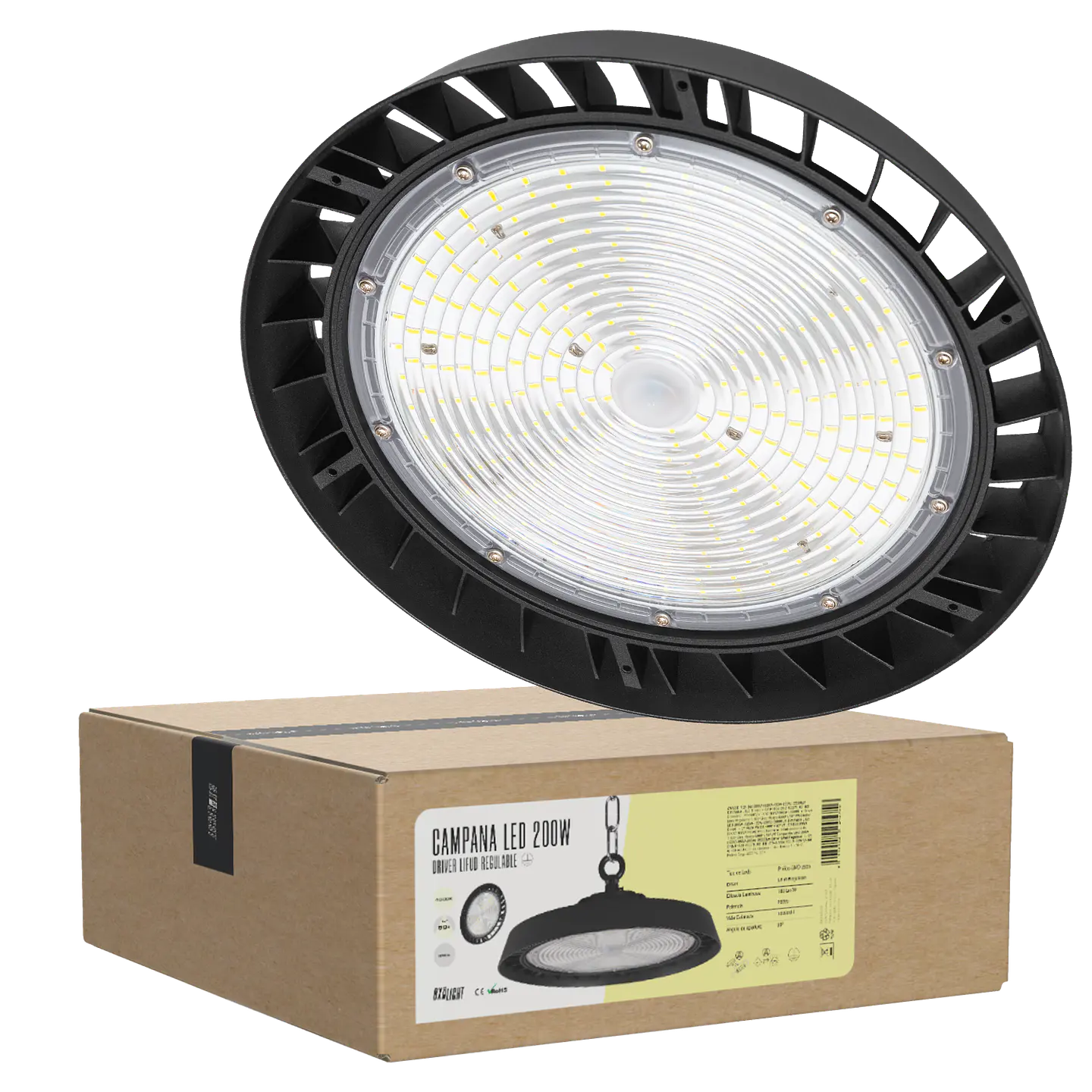Campainha LED 200W (120W-160W-200W) 36000Lm Driver Lifud RegulÃ¡vel 1-10V Chip Philips CW 6000ÂºK 90Âº 9