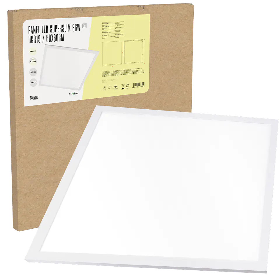 Painel LED Superslim 36W 3623Lm 4200ÂºK 60x60Cm UGR19 Moldura Branca 40.000H [BX3-PANMB59559536W-W] 12