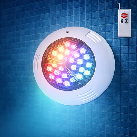 Refletor LED RGB 36W para Piscina com Controle Remoto Ã˜295mm 30.000H Montagem em Superficie [WR-295-2AS-36W-RGB]