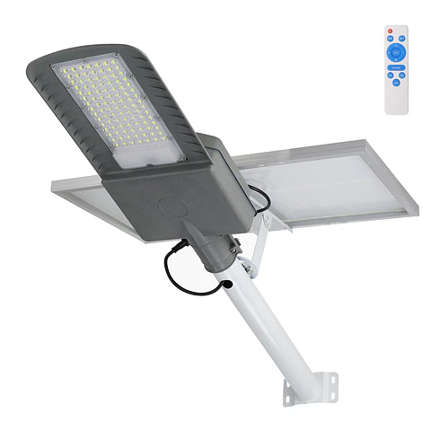 Luz de rua solar LED 200W 5000K Painel 6V 30W Bateria 28Ah Sensor crepuscular / Controle Remoto