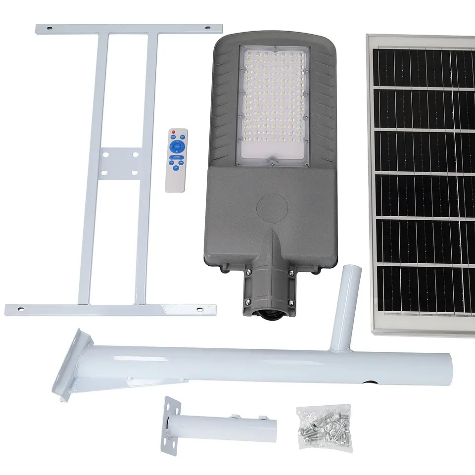Luz de rua solar LED 300W 5000K Painel 6V 45W Bateria 42Ah Sensor crepuscular / Controle Remoto 6
