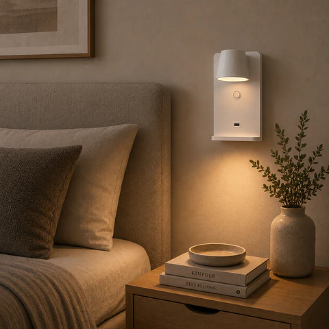 Lumiaria de parede para leitura com porta USB "Lumo" 6W e base de carregamento sem fio