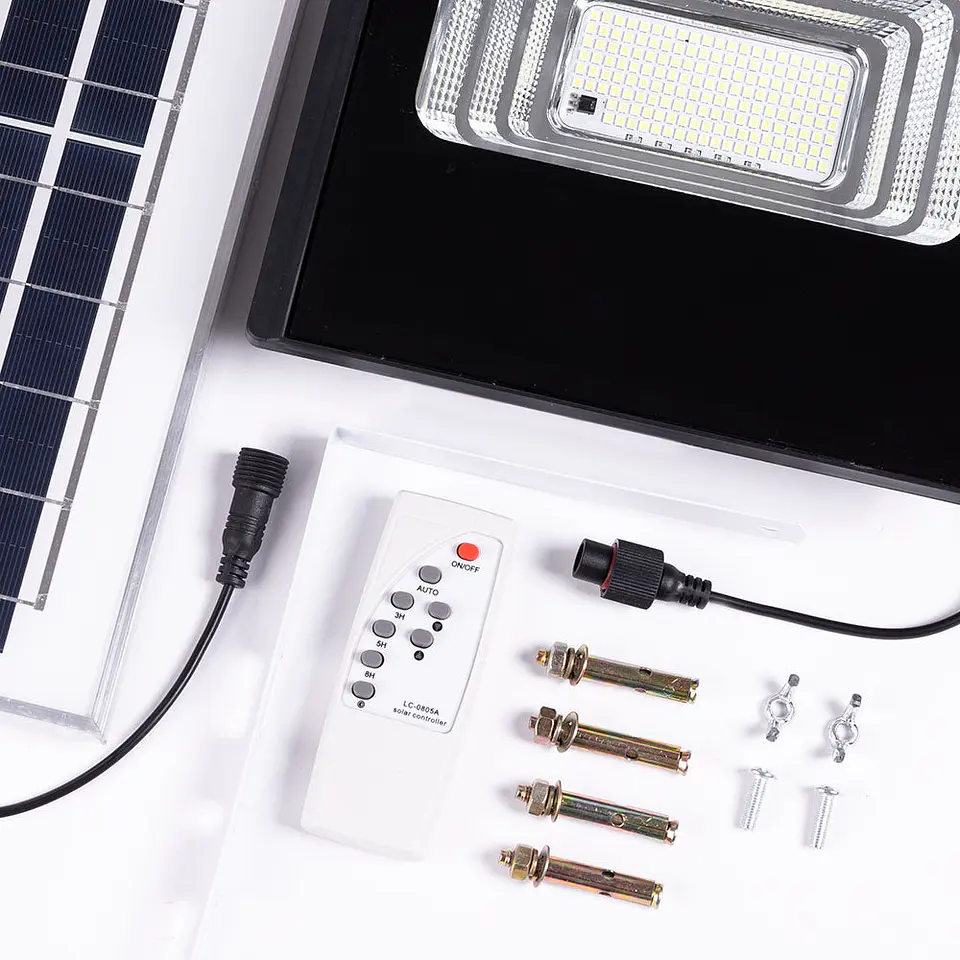 Holofote LED solar 65W 4000K Painel: Bateria 6V/8W: Controle remoto 3,2V/5000MaH [HO-SOLARFL-65W-01-W] 6