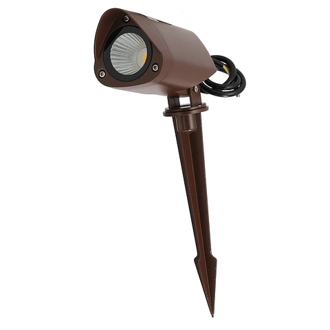Refletor LED com estaca para jardim, 7W, IP65, 2700K, acabamento marrom.