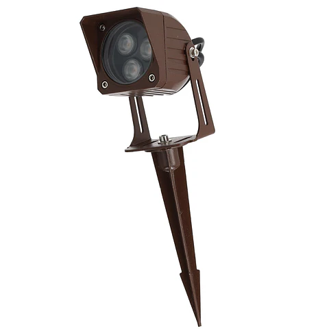 Refletor LED de 3W IP65 2700K com estaca para jardim, acabamento marrom