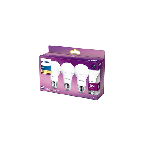 Pacote 3 Lampada LED Philips E27 A60 13W 1521Lm 2700K [Ph-929001234535]