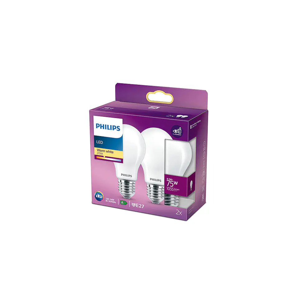 Pacote 2 Lampada LED Philips E27 A60 8.5W 1055Lm 2700K [Ph-929002025757] 1