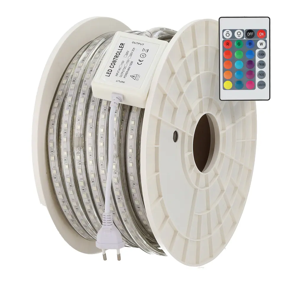 Fita de LED flexÃ­vel 14,4W/M 220VAC 60 LEDs/M SMD5050 IP65 RGB 50 metros 1