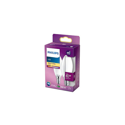Pacote 2 Lampada LED Philips E14 B35 4.3W 470Lm 2700K [Ph-929001345367]