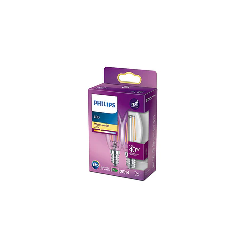 Pacote 2 Lampada LED Philips E14 B35 4.3W 470Lm 2700K [Ph-929001889767]