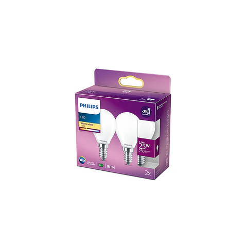 Pacote 2 Lampada LED Philips E14 P45 2.2W 250Lm 2700K [Ph-929001345470]