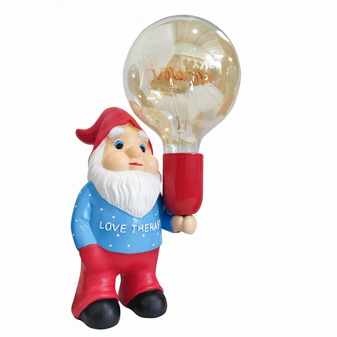 Gnomo Ceramica Acabamento Cor  Azul/Vermelho Com Lampada LED G125 "Amore" [Am-Nn202]