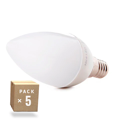 Pack 5 Lampadas LED E14 5W 500Lm 6000ºK 40.000H [HO-C37-E14-5W-RC-CW-PK5-AP]