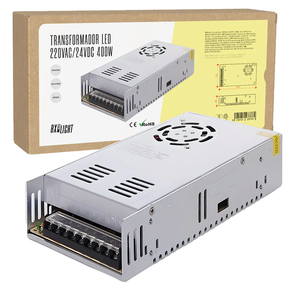 Transformador -  Fuente de AlimentaciÃ³n AC/DC -  Convertidor AC/DC - 220VAC/24VDC 400W 16 - 5A IP20 Ventilador [BX3-S-400-24-WF] 1