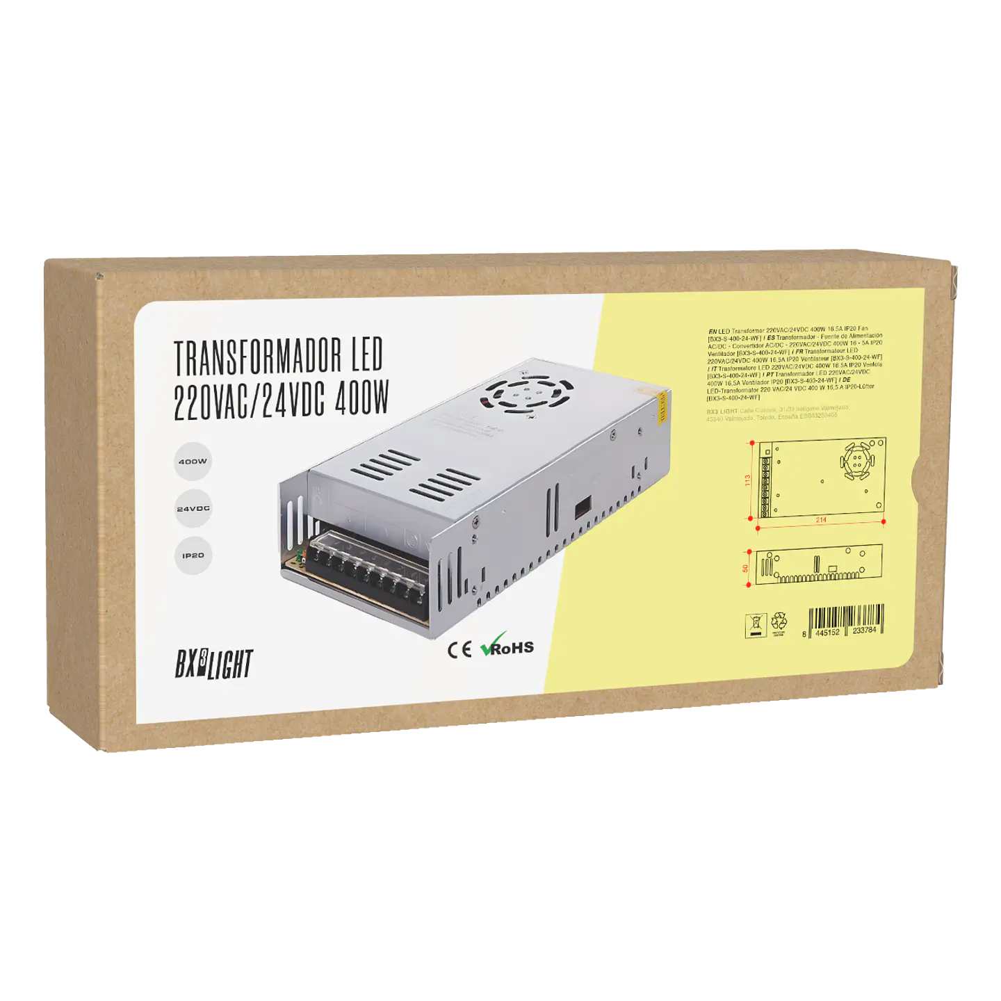 Transformador -  Fuente de AlimentaciÃ³n AC/DC -  Convertidor AC/DC - 220VAC/24VDC 400W 16 - 5A IP20 Ventilador [BX3-S-400-24-WF] 2