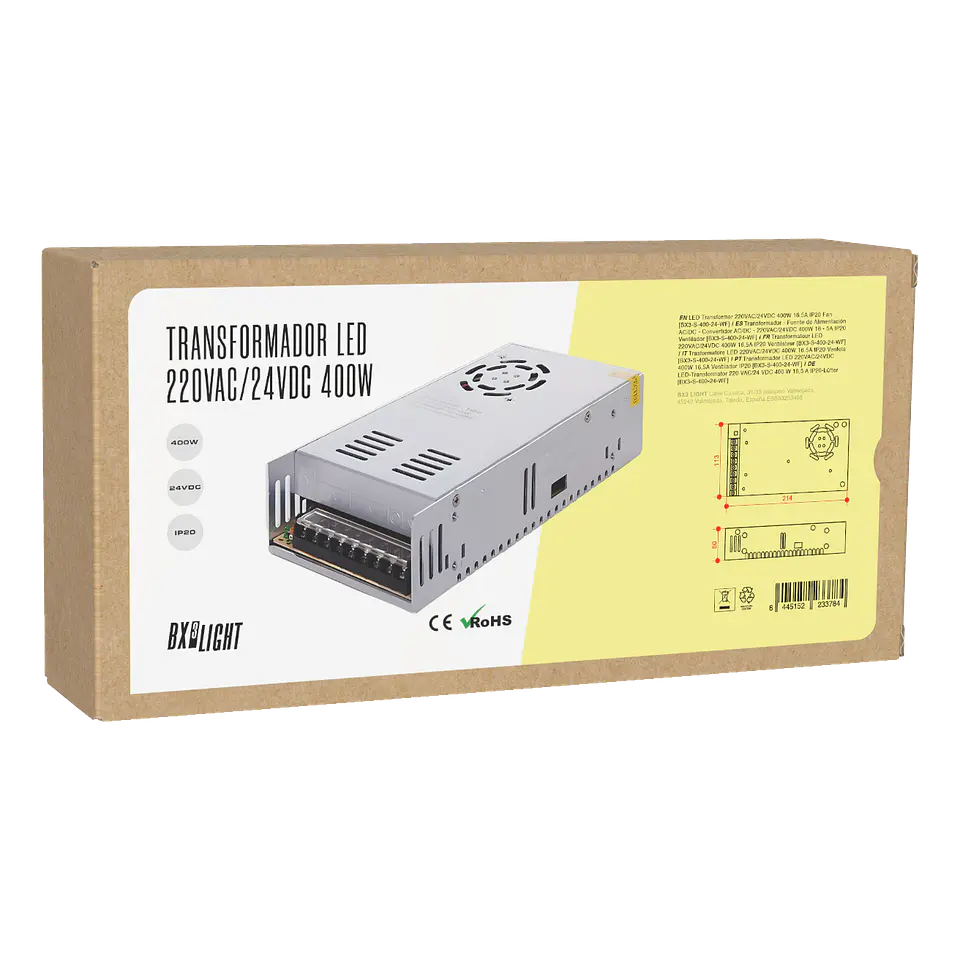 Transformador -  Fuente de AlimentaciÃ³n AC/DC -  Convertidor AC/DC - 220VAC/24VDC 400W 16 - 5A IP20 Ventilador [BX3-S-400-24-WF] 2