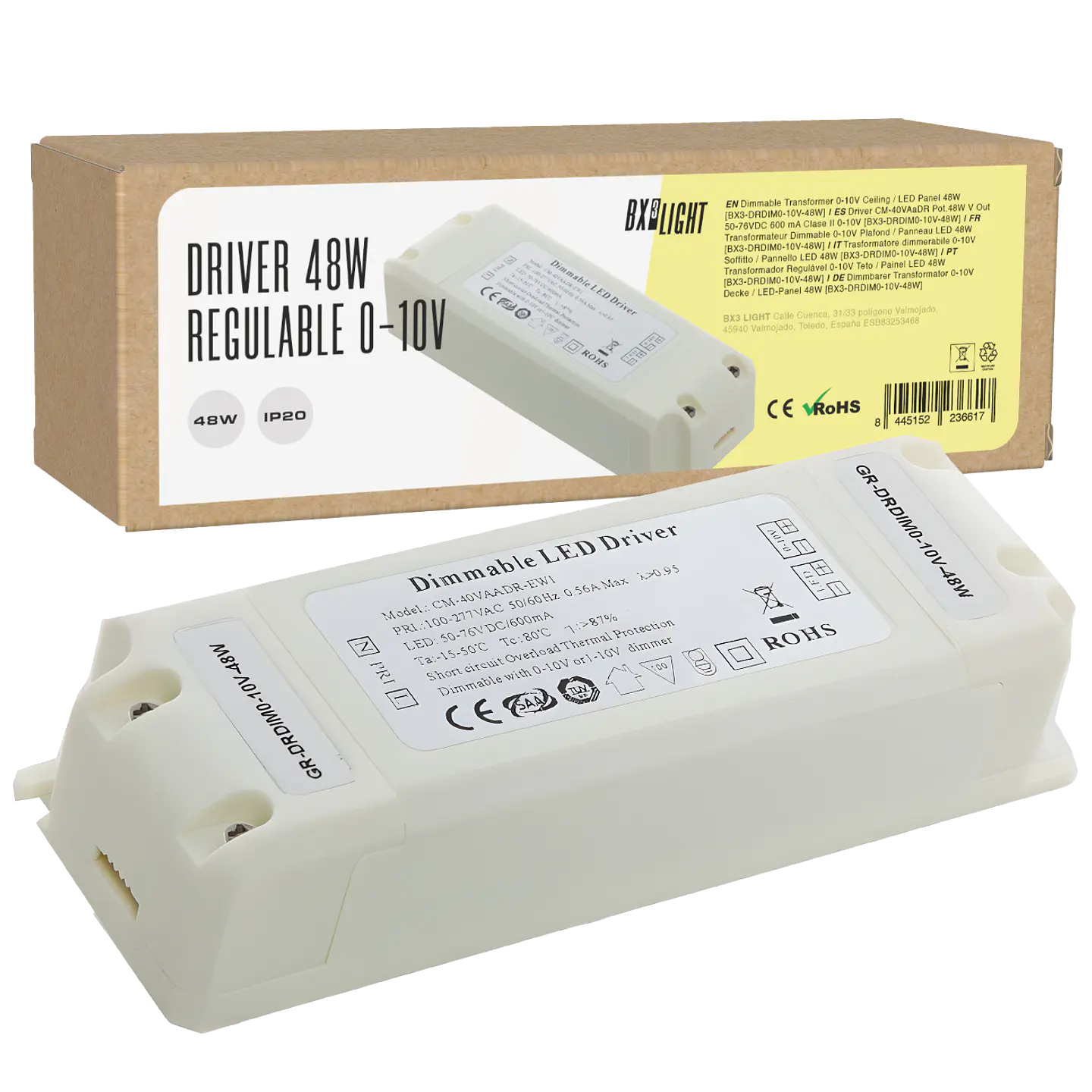 Driver CM-40VAaDR Pot.48W V Out 50-76VDC 600 mA Clase II 0-10V [BX3-DRDIM0-10V-48W] 1