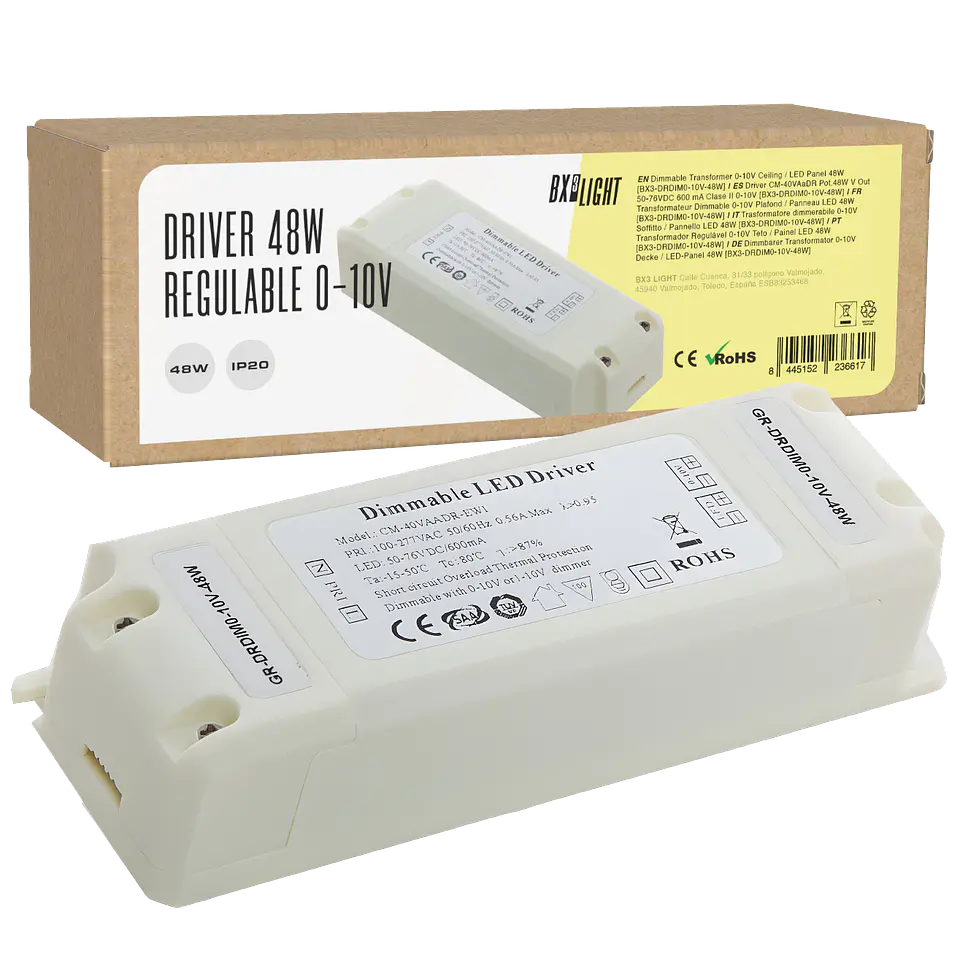 Driver CM-40VAaDR Pot.48W V Out 50-76VDC 600 mA Clase II 0-10V [BX3-DRDIM0-10V-48W] 1