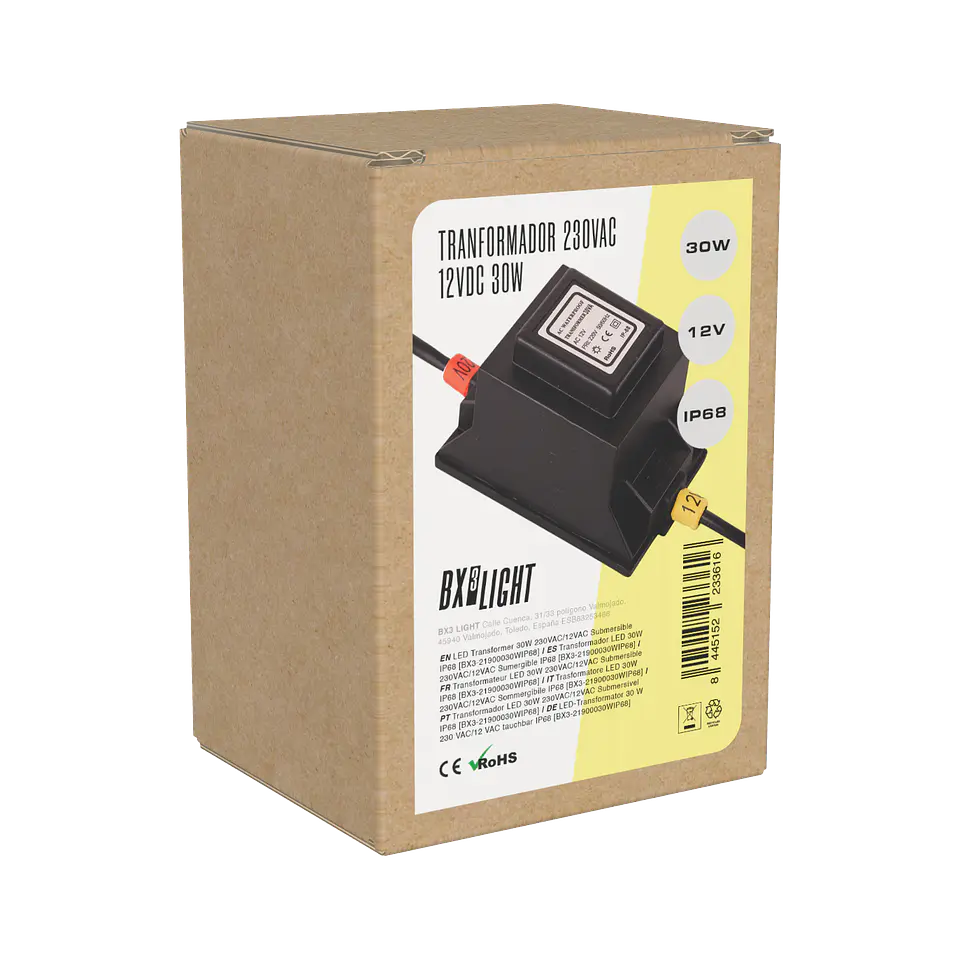 Transformador LED 30W 230VAC/12VAC Sumergible IP68  [BX3-21900030WIP68] 2