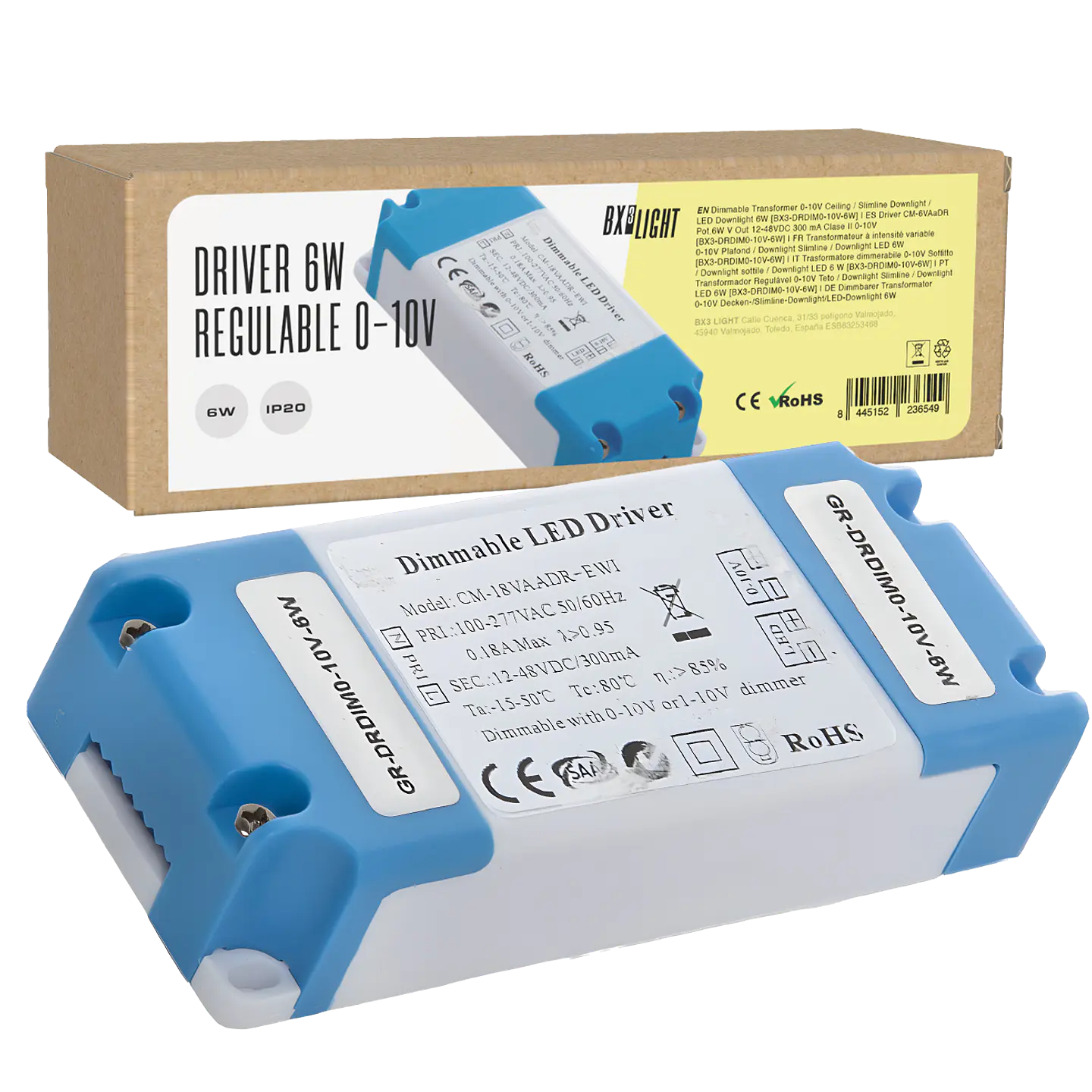 Driver CM-6VAaDR Pot.6W V Out 12-48VDC 300 mA Clase II 0-10V [BX3-DRDIM0-10V-6W] 1