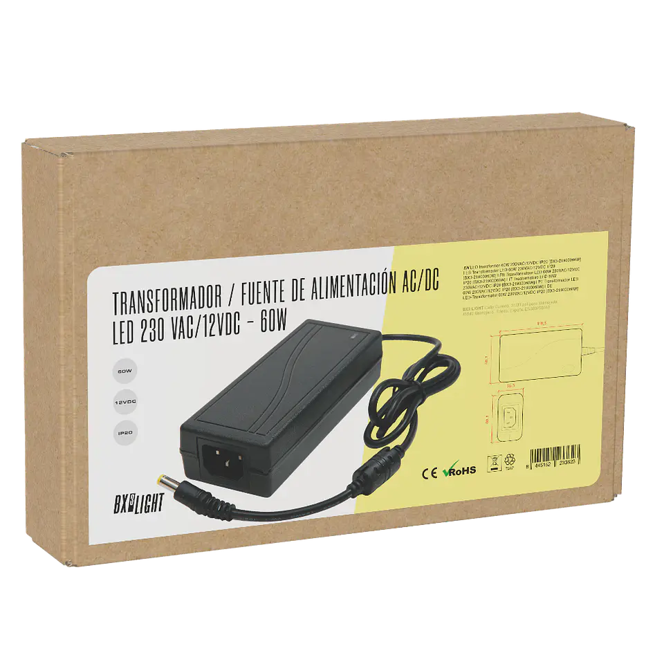 Transformador LED 60W 230VAC/12VDC IP20  [BX3-21900060W] 2