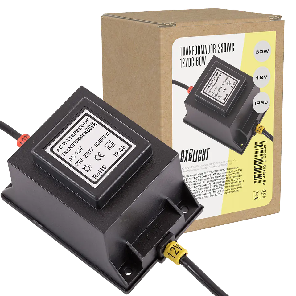 Transformador LED 60W 230VAC/12VAC Sumergible IP68  [BX3-21900060WIP68] 2