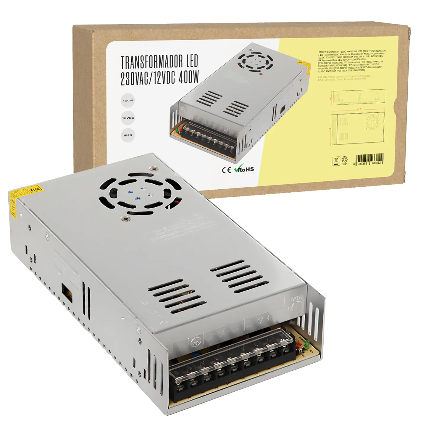 Transformador -  Fuente de AlimentaciÃ³n AC/DC -  Convertidor AC/DC 230 VAC/12VDC 400W/33A IP25 [BX3-TRIP25400W33A] 1