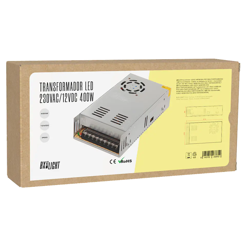 Transformador -  Fuente de AlimentaciÃ³n AC/DC -  Convertidor AC/DC 230 VAC/12VDC 400W/33A IP25 [BX3-TRIP25400W33A] 2