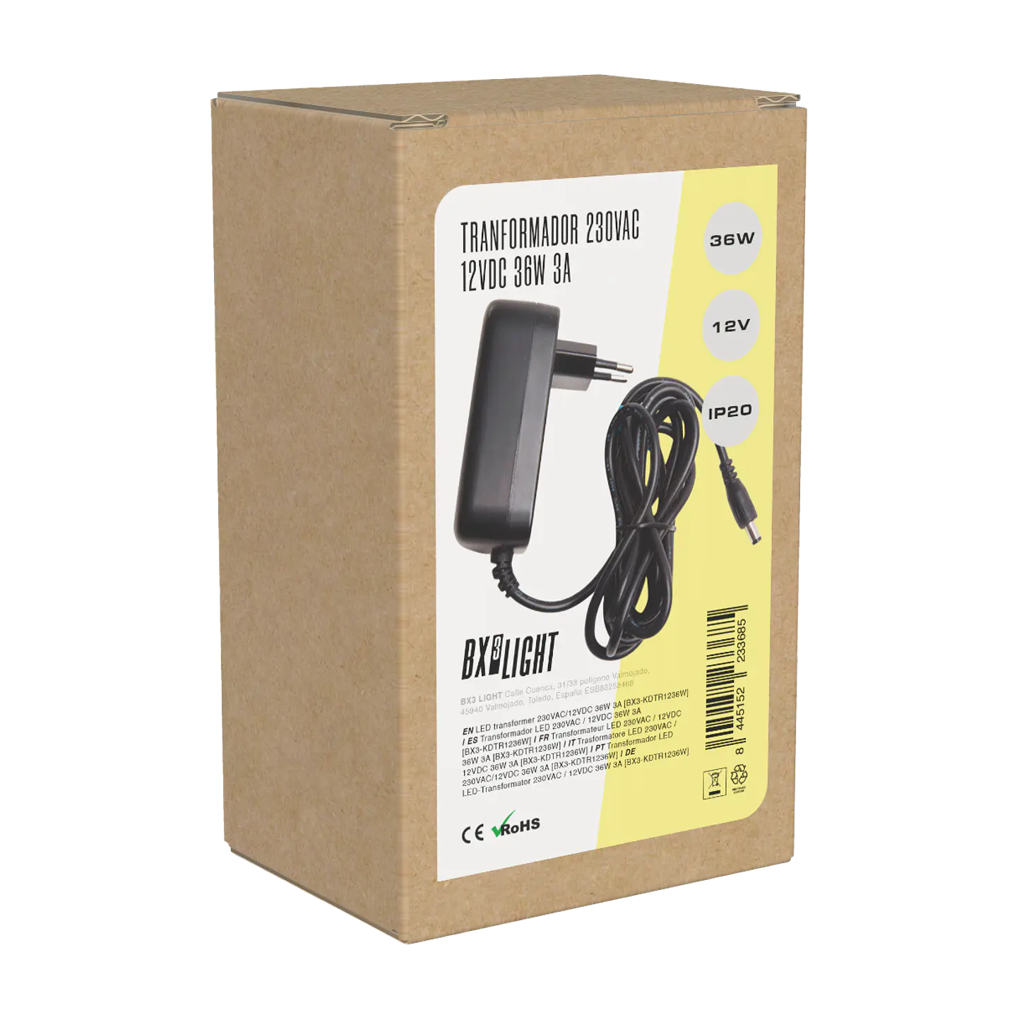 Transformador LED 230VAC/12VDC 36W 3A  [BX3-KDTR1236W] 2