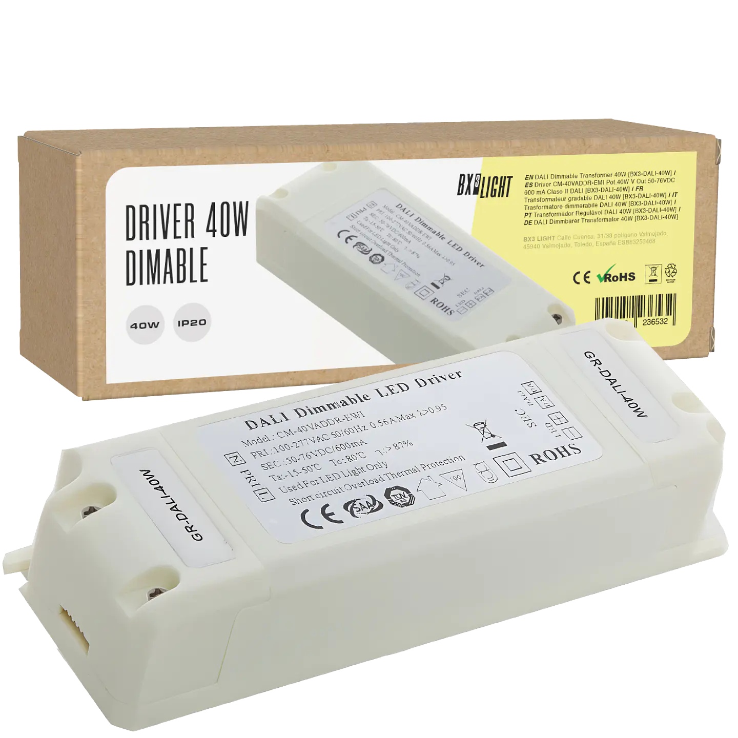 Driver CM-40VADDR-EMI Pot.40W V Out 50-76VDC 600 mA Clase II DALI [BX3-DALI-40W] 1