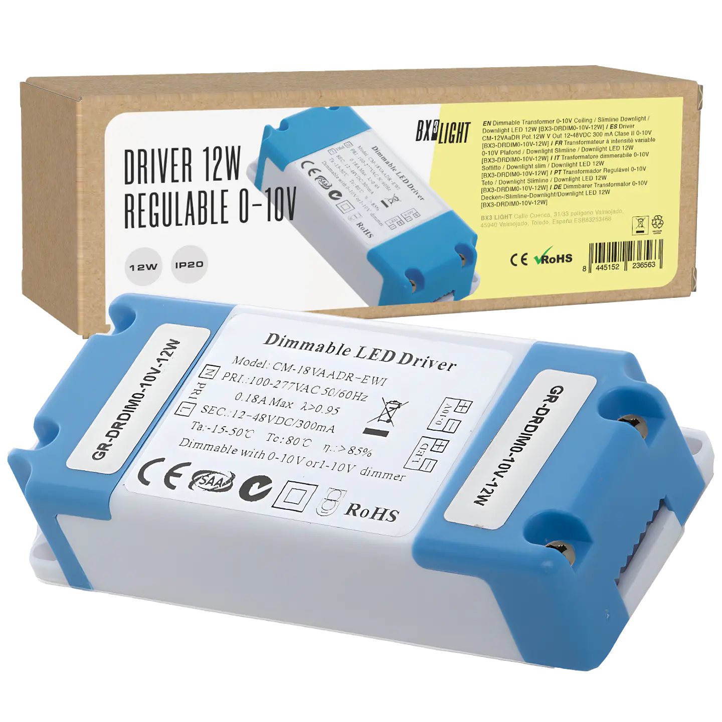 Driver CM-12VAaDR Pot.12W V Out 12-48VDC 300 mA Clase II 0-10V [BX3-DRDIM0-10V-12W] 1