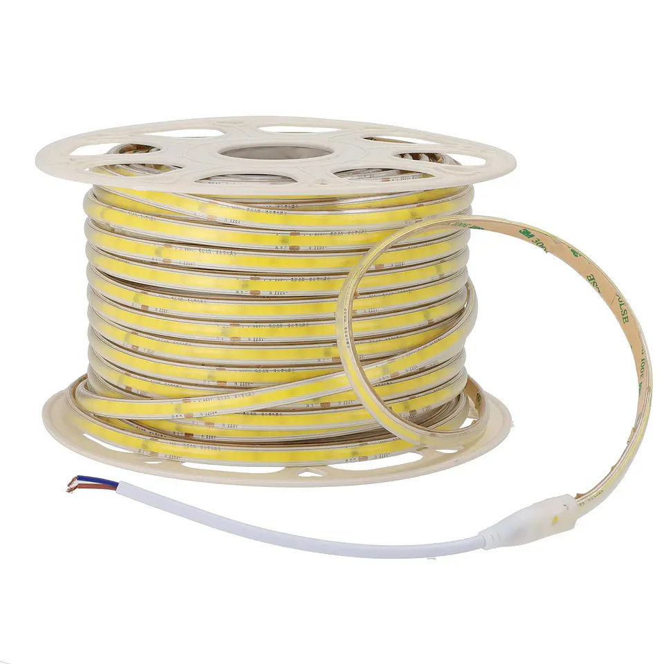 Tira Led COB Auto-retificada 220VAC 10W/m IP65 - 50 Metros 3M Fita Branco Quente 3000K 3
