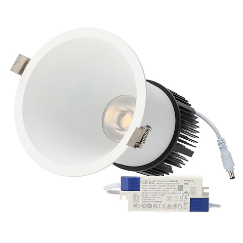 Downlight LED 30W, 90 lm/W, UGR<15, CRI>95, 4000K, Driver Lifud, 50.000 horas