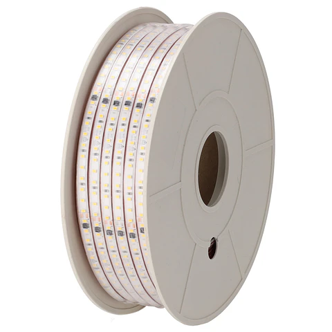 Fita de 120 LEDs/M 1500Lm/M 6000ºK SMD2835 Difusor MicroprismÃ¡tico Auto-retificado 220VAC IP65 x50M 40.000H